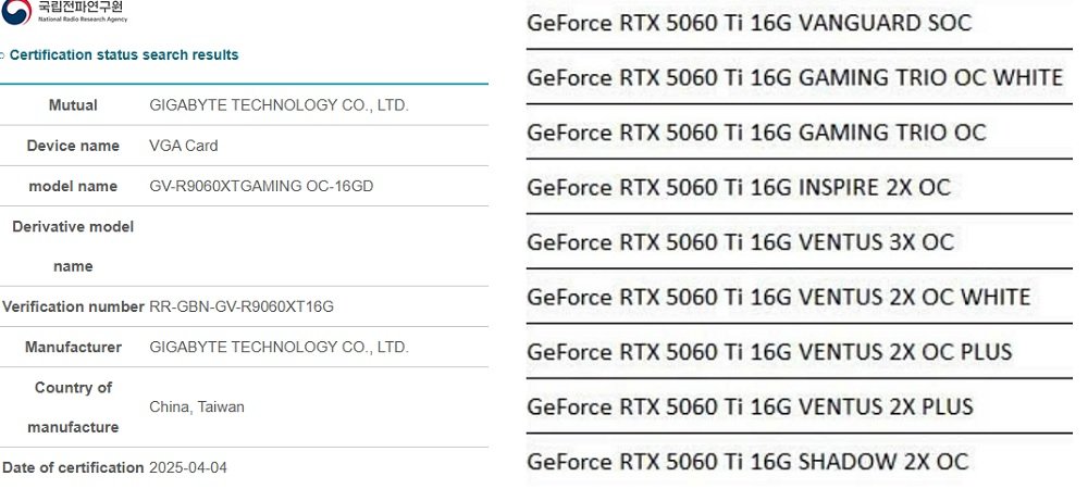 RTX 5060 Ti e Radeon RX 9060 XT aparecem em listagens da Gigabyte e MSI